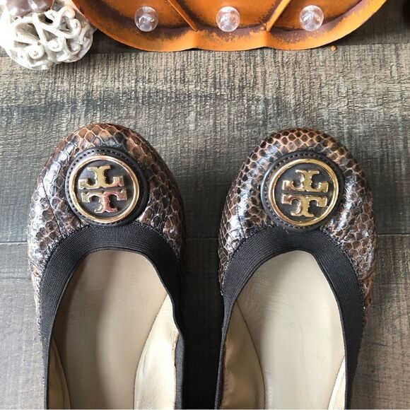 Tory Burch Caroline 2 Snake Print Ballerina Flat - Picture 9 of 10